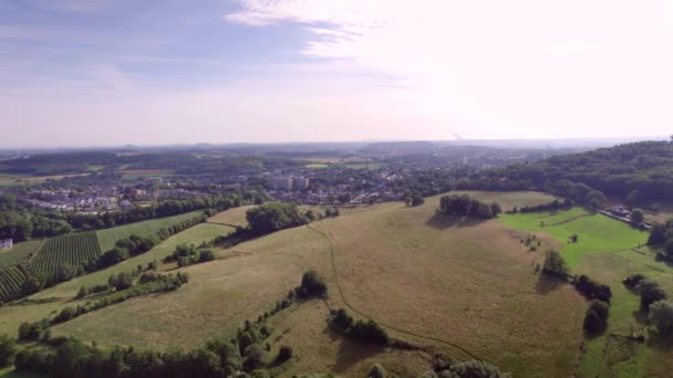 Drohnenblick Aus Der Luft Holländische Tallandschaft Über Wiesen Sanfte Hügel — Stockvideo