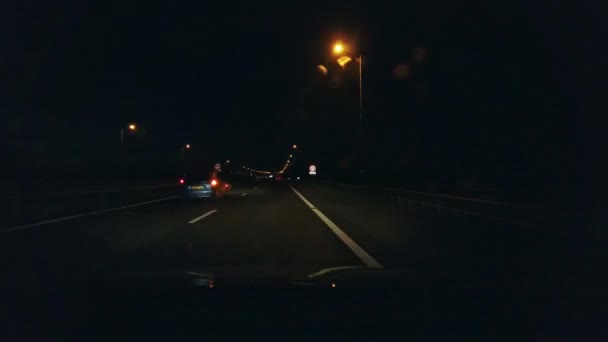 Hyperlapse Czas Lapse Samochodzie Nad Autostradą Pobliżu Amsterdamu Nocy Przejeżdżających — Wideo stockowe