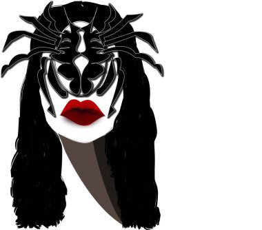 Teknede yüzünde örümcek olan bir kadın.