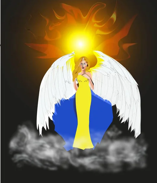 Woman Angel Background Fiery Sun — Stock Photo, Image