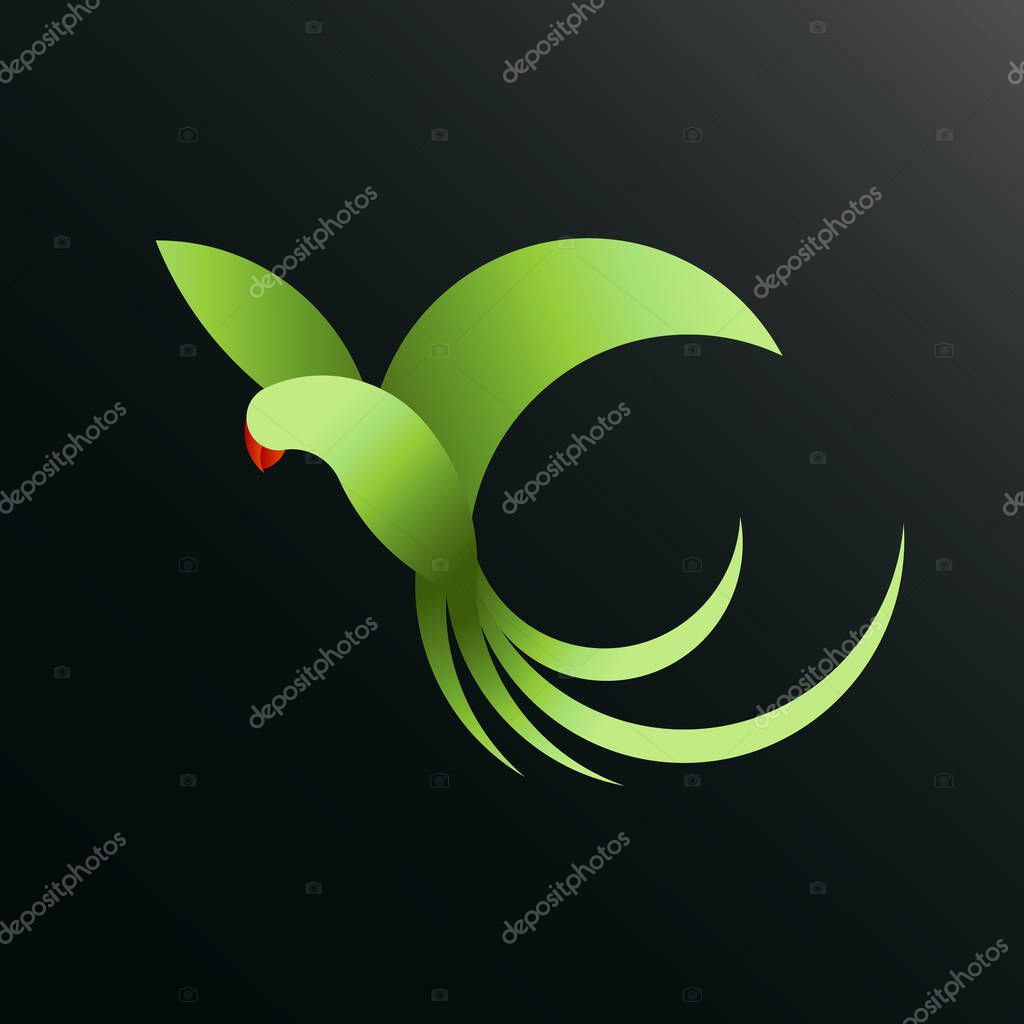 Flying green parrot golden ratio logo design