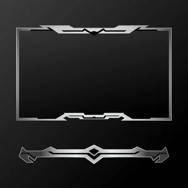 Silber Metallic Live Stream Overlay Gaming Interface Panel Border Frame — Stockvektor