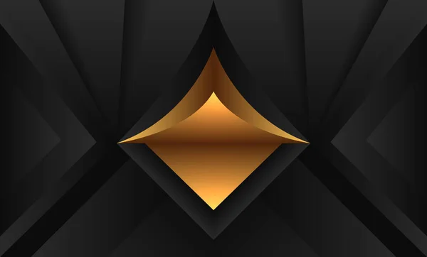 Abstract Donkere Geometrische Vormen Achtergrond Met Gouden Label — Stockvector