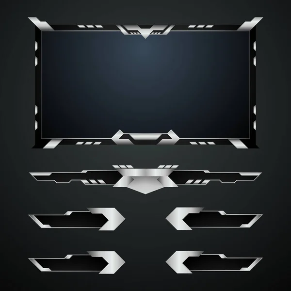 Metallic Silver Border Game Interface Stream Overlay Facecam Frame Template — Stockový vektor