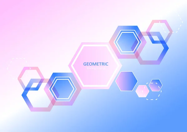 Geometric Abstract Template Design Hexagon Shapes Pink Blue Gradient Backgrounds — Stock Vector