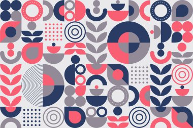 Geometrik soyut model arka plan, basit daireler, yarı daire ve nokta desenli tasarım elemanı. Duvar tasarımı. Neo geometrik. Vektör İllüstrasyonu.