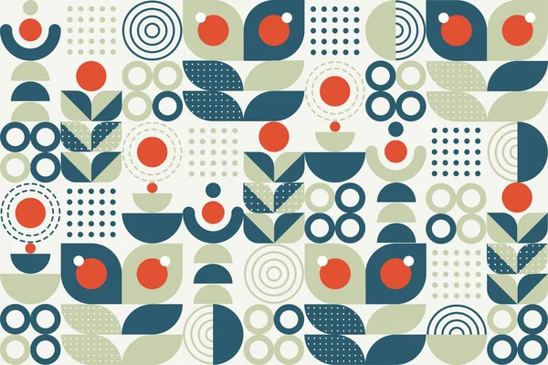 Geometric abstract pattern background, flat design of mosaic with the simple shape of circles, semi-circle, and dot pattern. Mural design. Neo geometric. Vector Illustration.