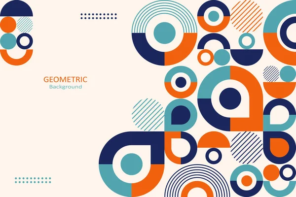 Abstract geometric background, colorful template flat design with the simple shape of circles, semi-circle, and lines. Mural design. Neo geometric. Vector Illustration.