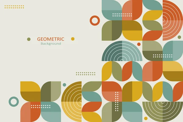 Abstract geometric background, colorful template flat design of mosaic pattern with the simple shape of semi-circles, dots, and lines. Landing page design, Vector Illustration.
