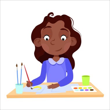  Siyah kız resim çiziyor.