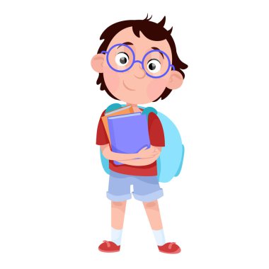  Sırt çantası ve kitabı olan okul çocuğu.