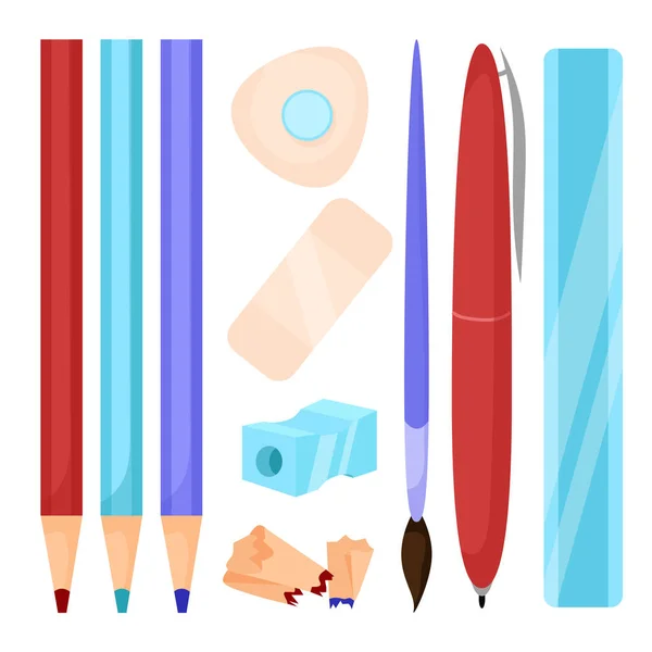 学校用品 铅笔和钢笔 — 图库矢量图片