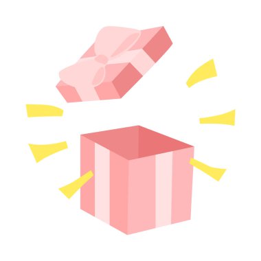 Altın konfetiyle pembe bir hediye kutusu.