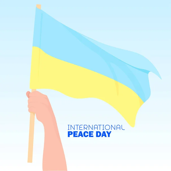 International Peace Day Man Hand Holds Ukrainian Flag Honor International — ストックベクタ