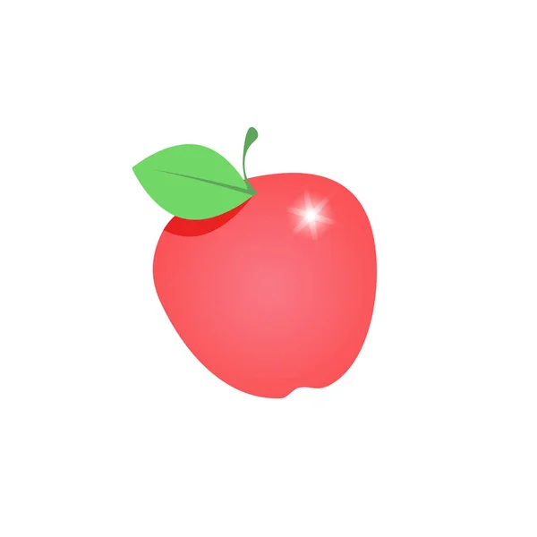 One Red Ripe Apple Green Leaf — Stockový vektor