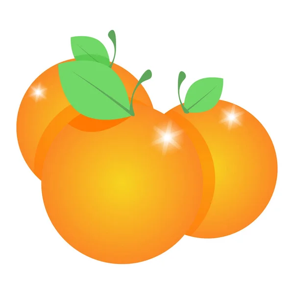 Three Orange Oranges Green Leaves — стоковый вектор