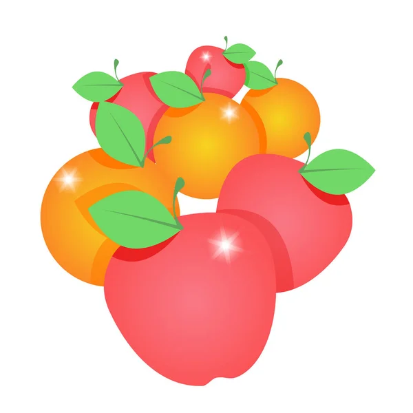 Mix Red Apples Orange Green Leaves — 图库矢量图片