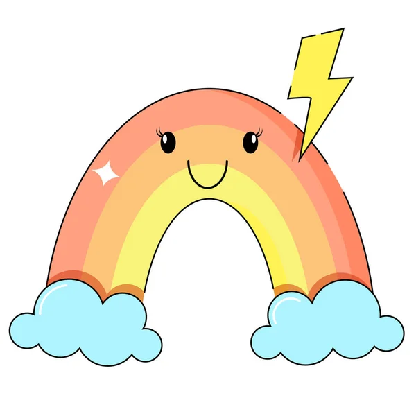 Rainbow Red Orange Yellow Blue Clouds Lightning — Vector de stock