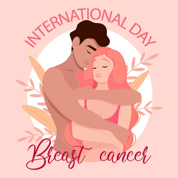 Guy Hugs Girl Honor International Breast Cancer Day — Vector de stock