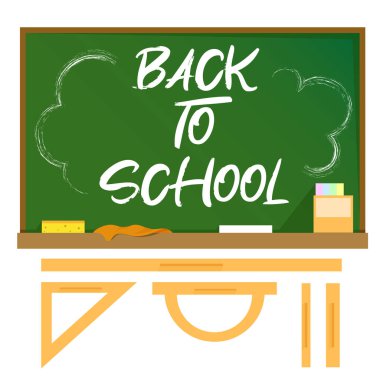 School green board with the inscription back to school and rulers at the bottom