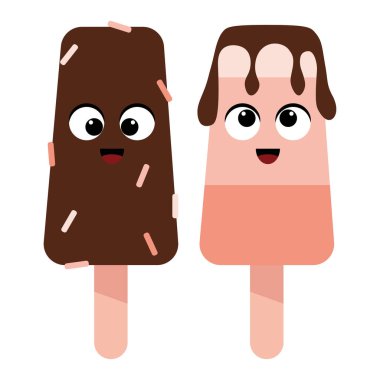 Set of brown and pink ice cream on a stick