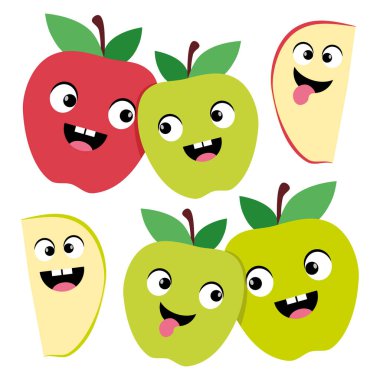 Set of green and red apples with smile
