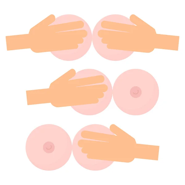 Set Hands Female Breasts Different Positions Honor World Breast Cancer —  Vetores de Stock