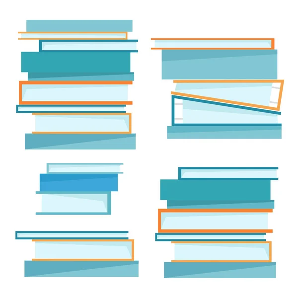 Conjunto Pilas Libros Color Naranja Azul Diferentes Alturas — Vector de stock