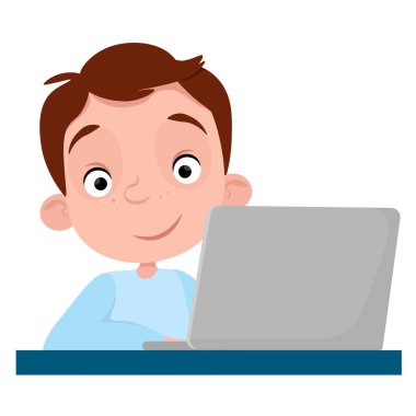 Çocuk dizüstü bilgisayar kullanarak çalışıyor