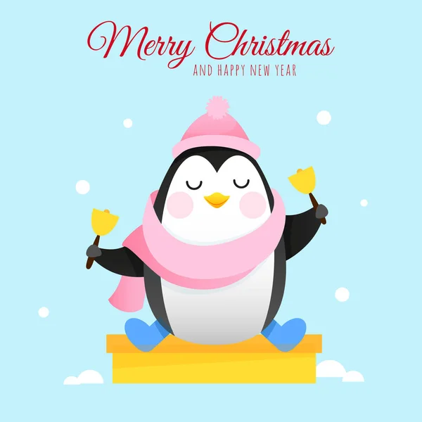 Cute Penguin Christmas Bells — Stock Vector