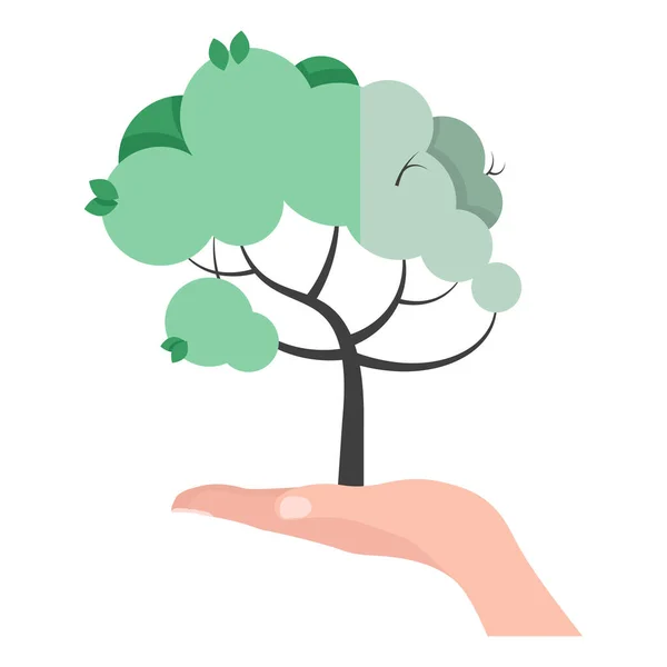 Ett Grönt Träd Handflatan Halvtorkad Som Symbol Mot Miljöförstöring — Stock vektor