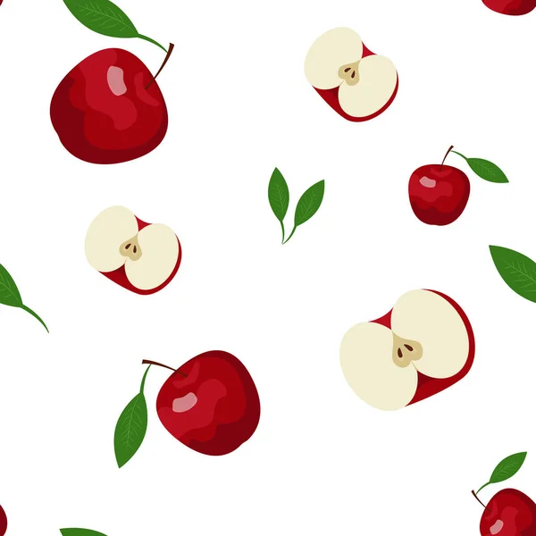 Red Apple with green leaf and half of the Apple Seamless pattern
