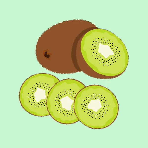 Juicy Kiwi Half Kiwi Three Slices Kiwi Isolated Vector Illustration — 스톡 벡터