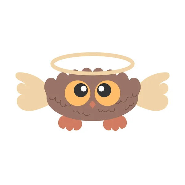 Little Cute Sowa Ptak Anioł Dużymi Oczami Skrzydła Aureola — Wektor stockowy