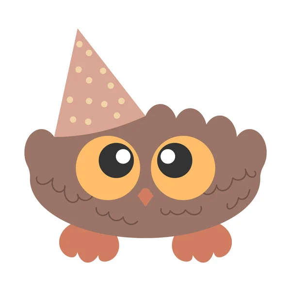 Little Cute Bird Owl with big eyes in Party hat