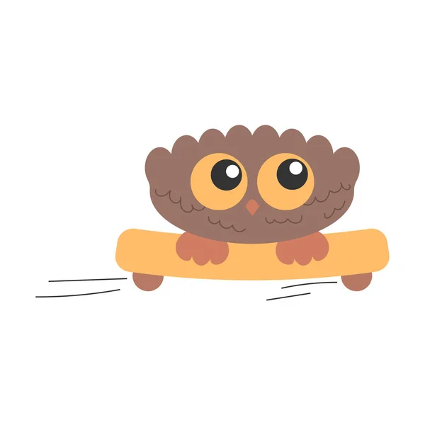 Little Cute Skater Bird Owl Big Eyes Riding His Skate — Stock Vector