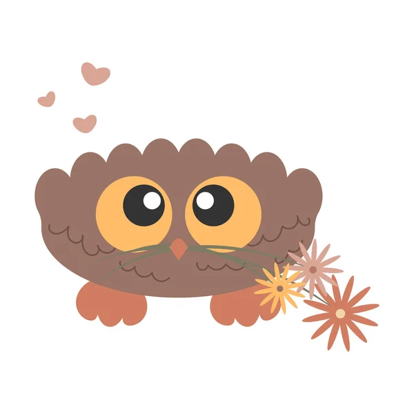 Little Cute Bird Owl with big eyes flying to the sky holding air balloons