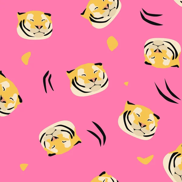 Seamless pattern with tiger head with closed eyes