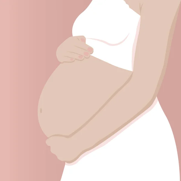 Pregnant Woman Hugs Belly Hands Silhouette —  Vetores de Stock