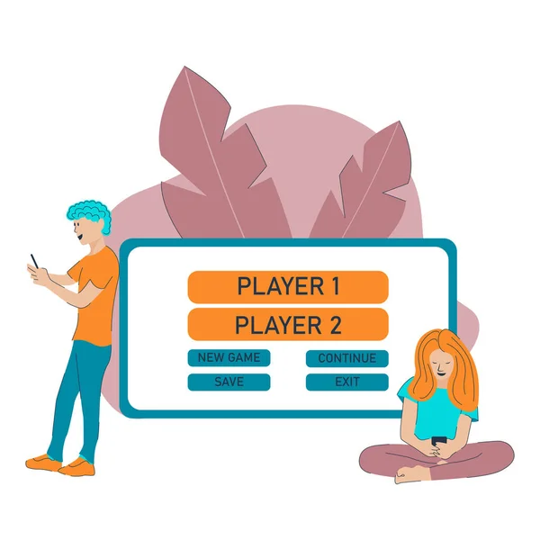 Two Teenagers boy and girl Plays mobile game on smartphones