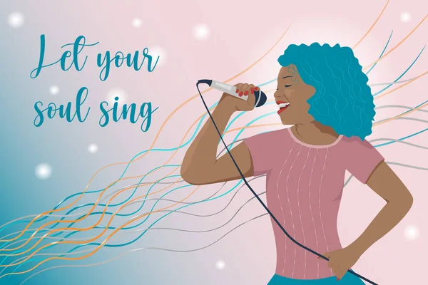 Young happy smiling woman singing