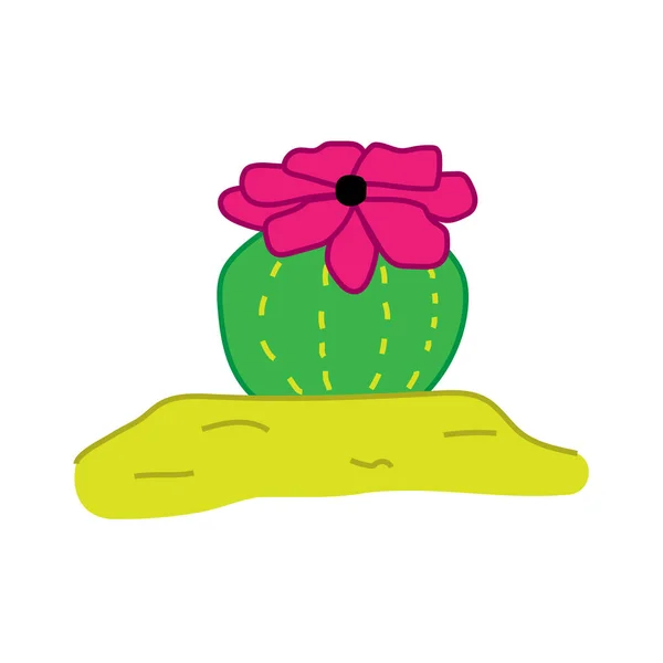 Hand Drawn Cactus in Desert with flowers