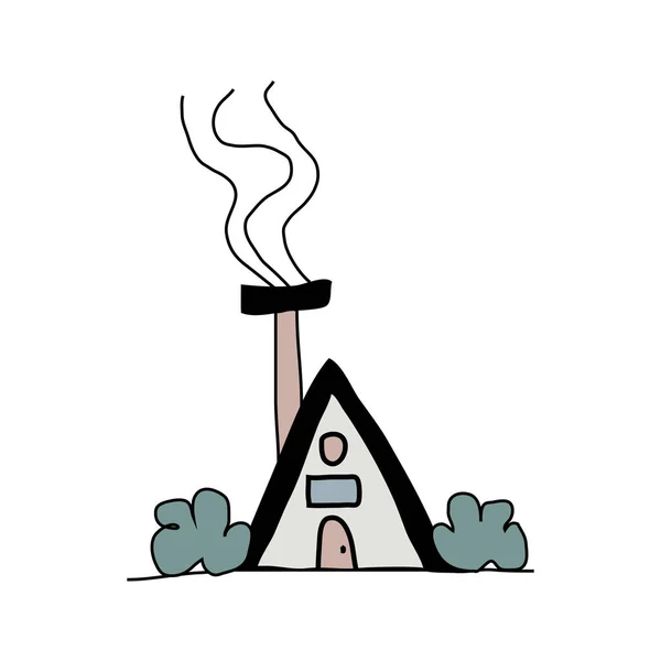 Hand Drawn Scandinavian House in Color in Doodle Style