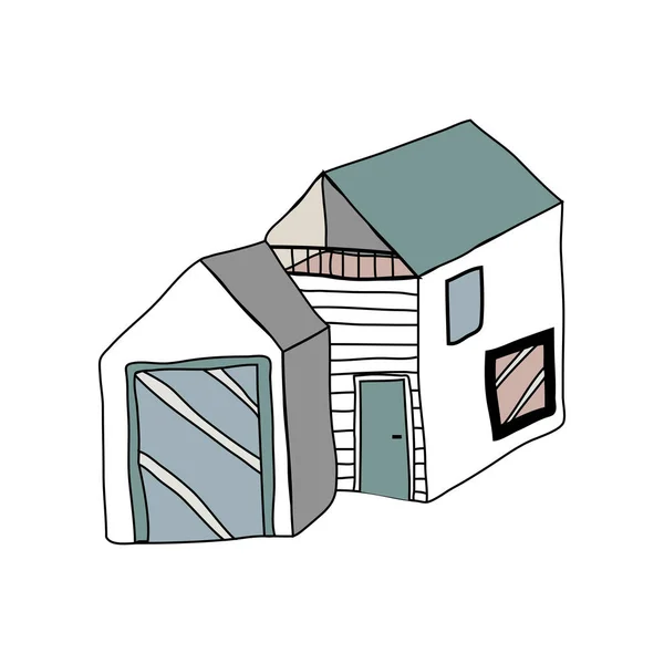Hand Drawn Scandinavian House in Color in Doodle Style