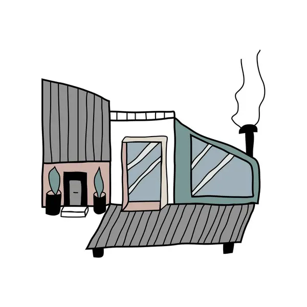 Hand Drawn Scandinavian House in Color in Doodle Style