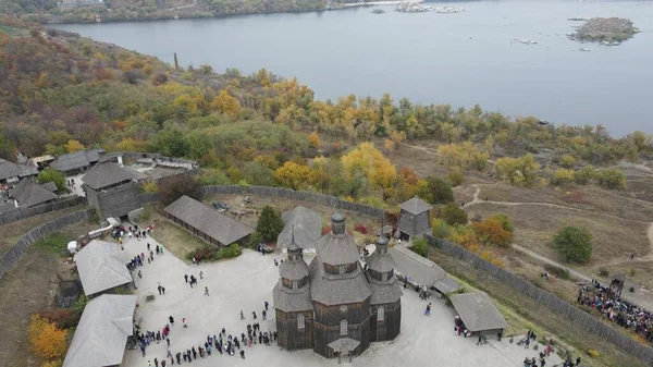 Vecchia Chiesa Epoca Legno Fortezza Trovano Sull Isola Khortytsya Nella — Foto Stock