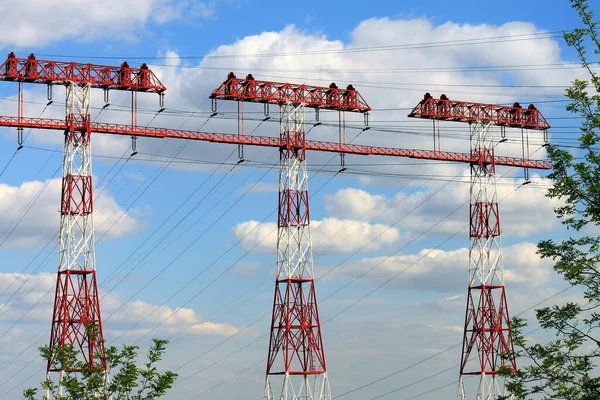 Mástil Línea Alta Tensión Desde Central Hidroeléctrica Dnieper Central Nuclear — Foto de Stock