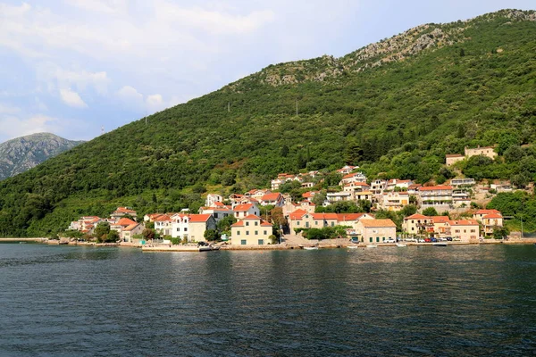 Small Town Old Houses Red Roofs Shore Kotor Bay High — Stock Photo, Image