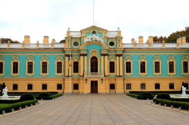 Verkhovna Rada of Ukraine. The building of Ukrainian Parliament in capital Kyiv with inscription in Ukrainian - the Supreme Council of Ukraine