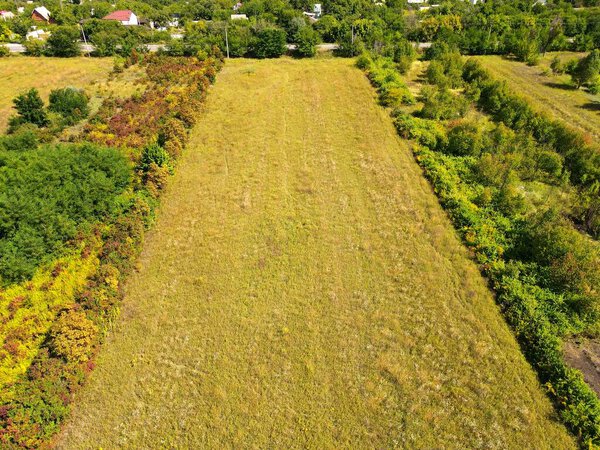 Land plot, aerial view in autumn. GPS registration, survey of property, real estate for map showing location, area. Housing construction, development, house for sale, purchase, investment.